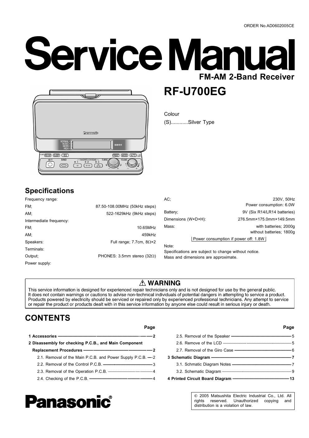 panasonic rf u 700 eg service manual