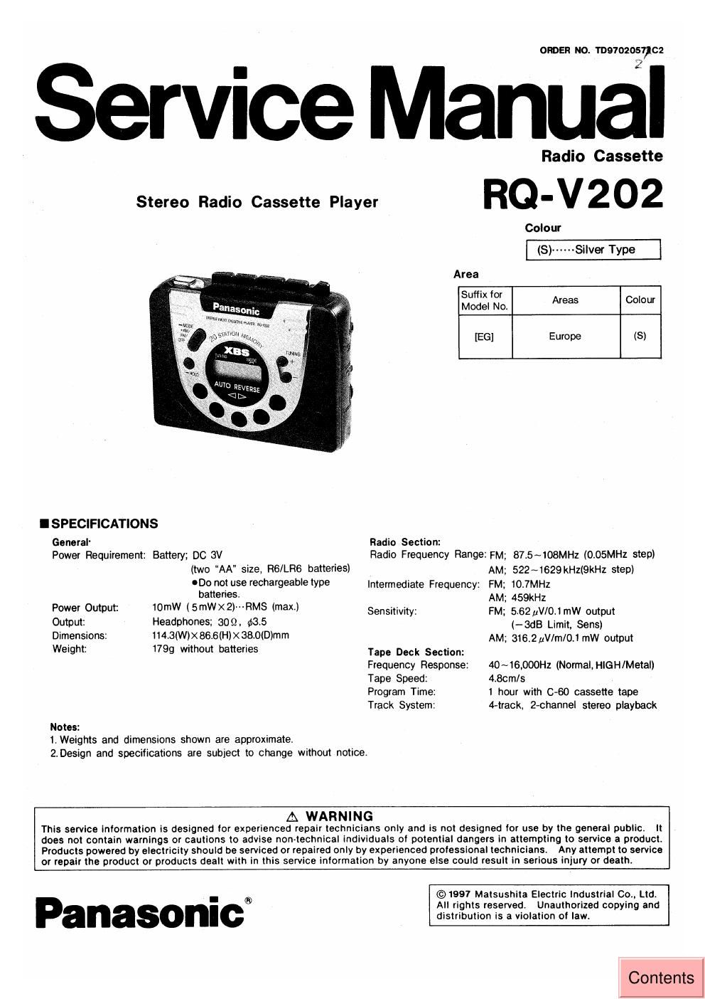 panasonic rq v 202 service manual