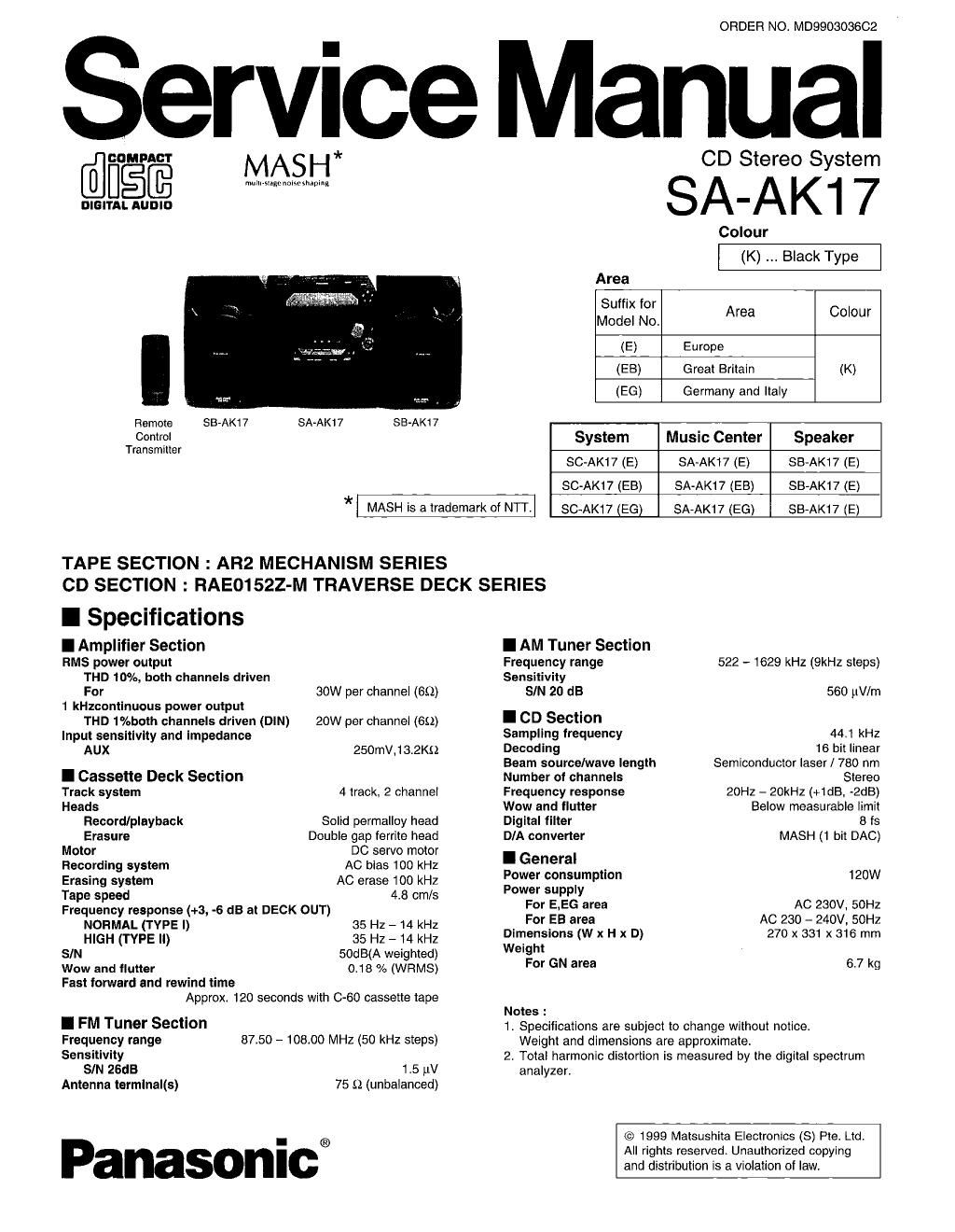 panasonic sa ak17 service manual