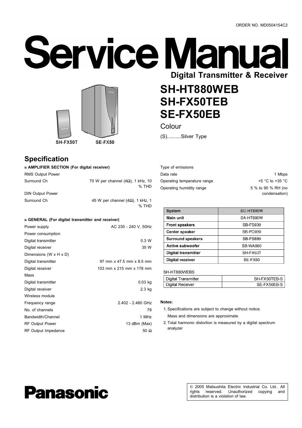 panasonic se fx 50 eb service manual