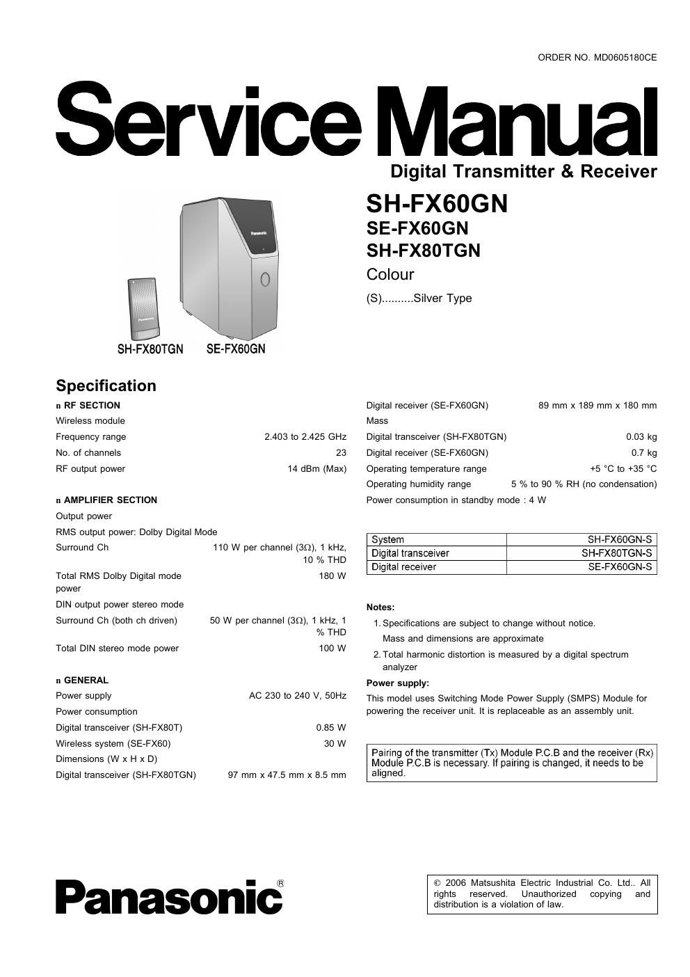 panasonic se fx 60 gn service manual