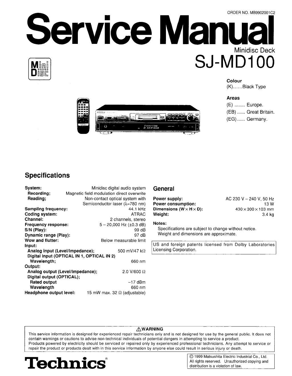 panasonic sj md 100 service manual