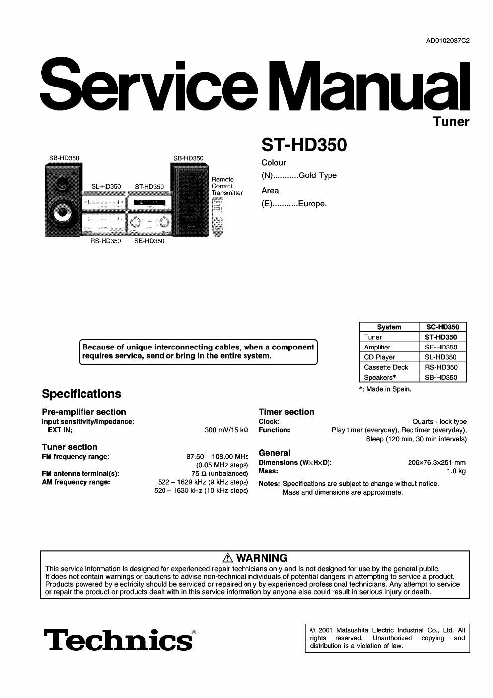 panasonic st hd 350 service manual
