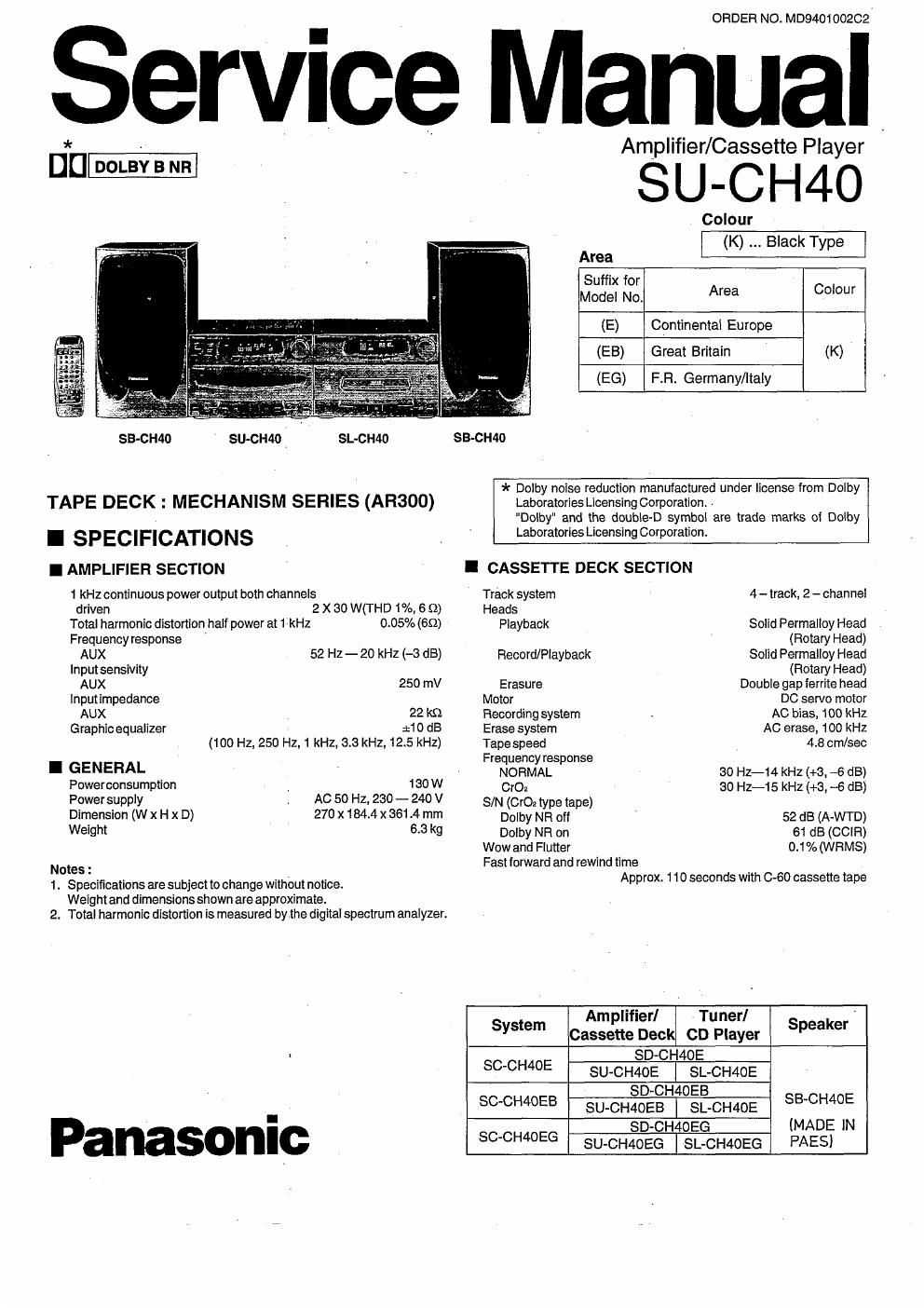 panasonic su ch 40 service manual