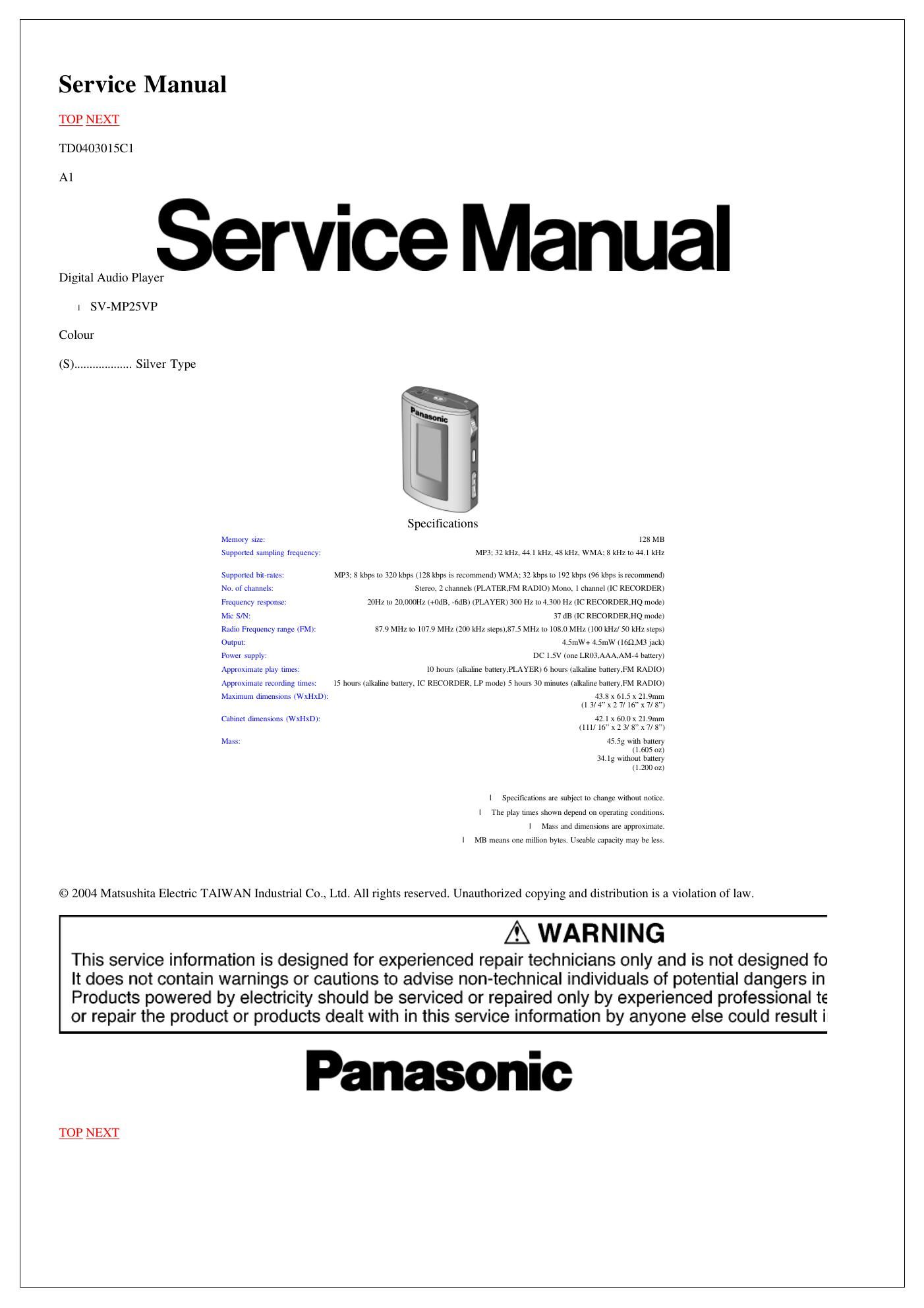 panasonic sv mp 25 schematic