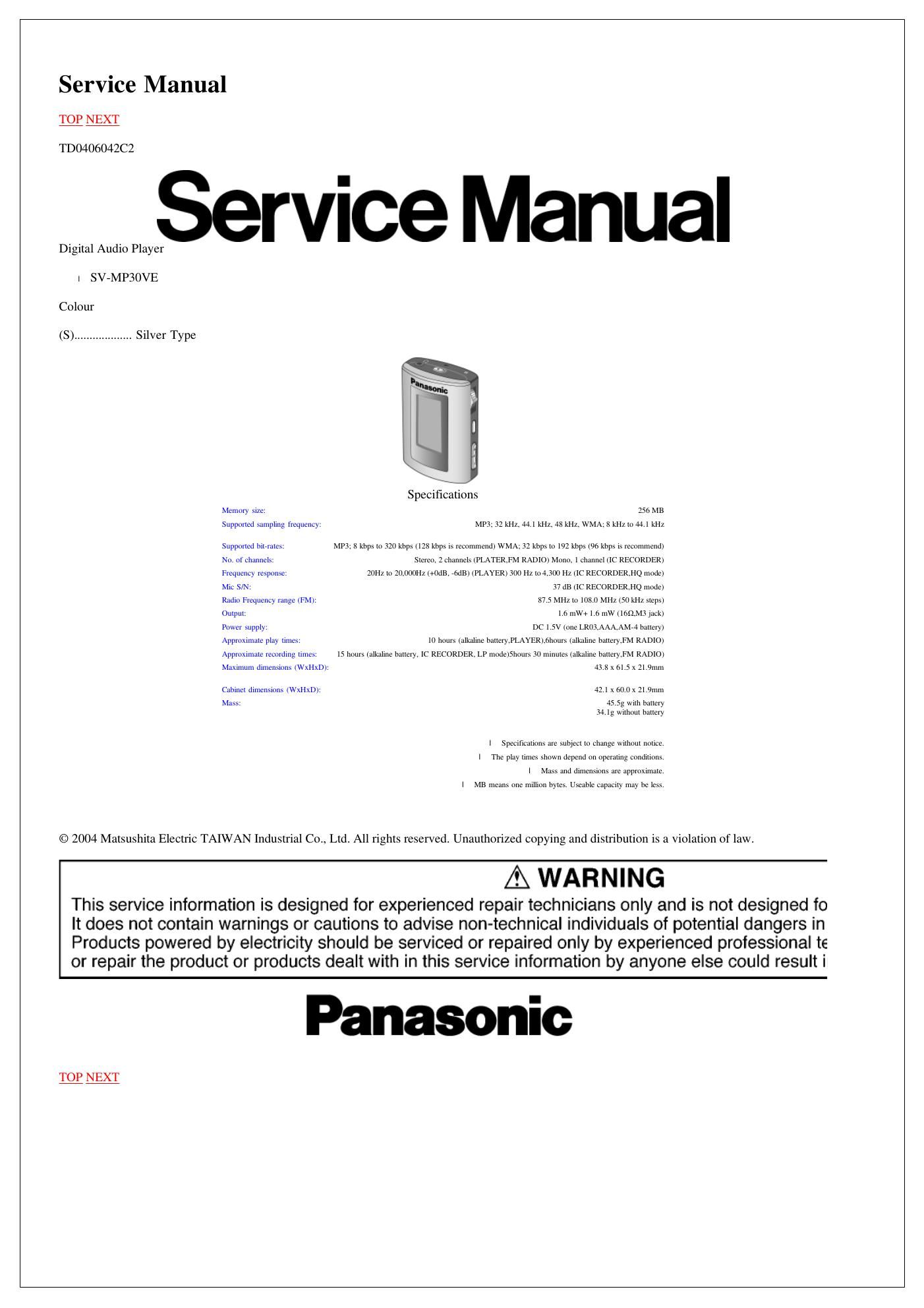 panasonic sv mp 30 schematic