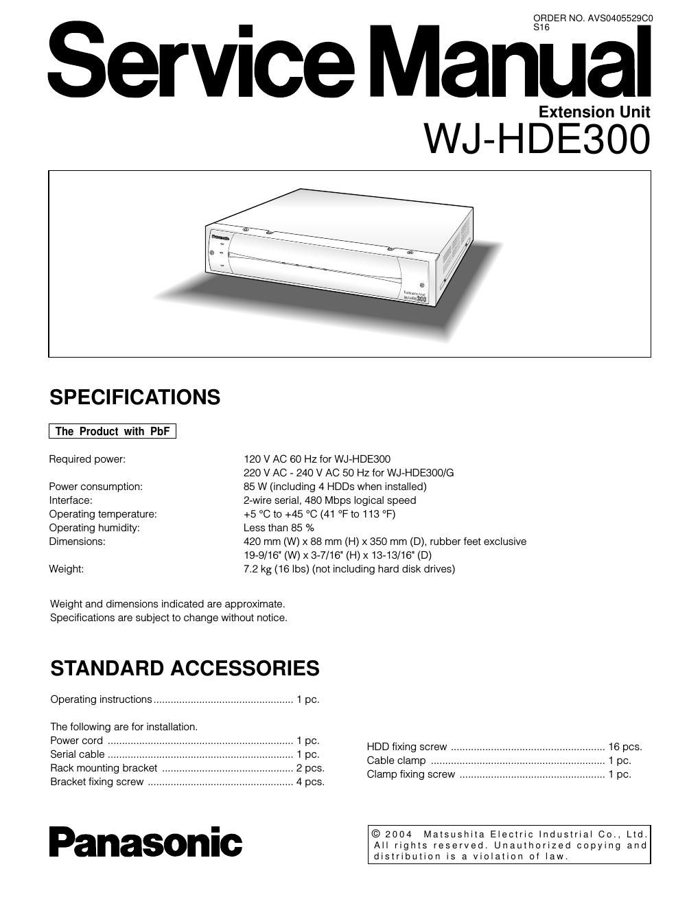 panasonic wj hde 300 service manual