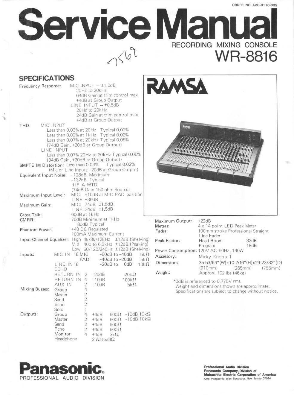 Free Audio Service Manuals - Free download panasonic wr 8816 ramsa