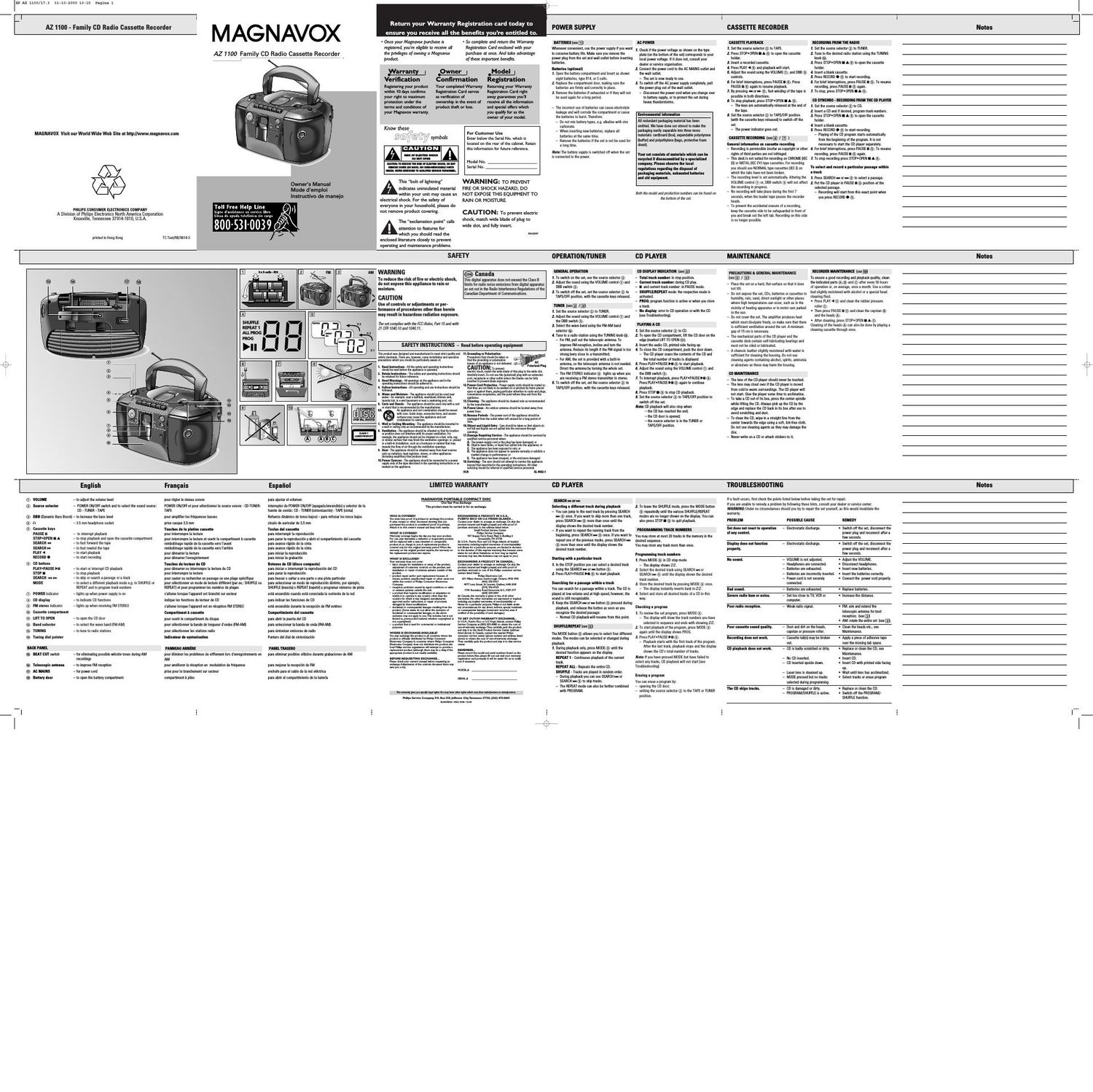 philips az 1105 owners manual