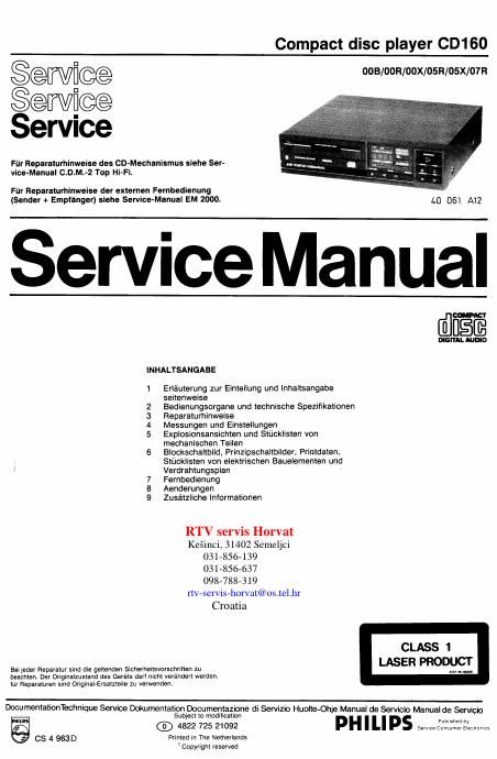 philips cd 160 service manual