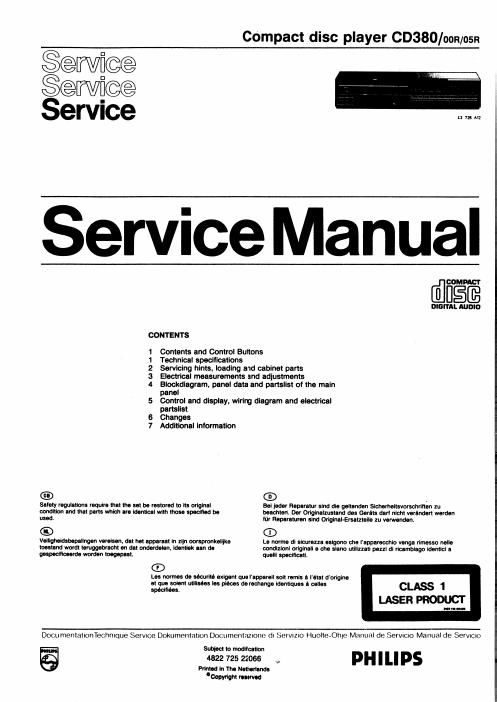 philips cd 380 service manual