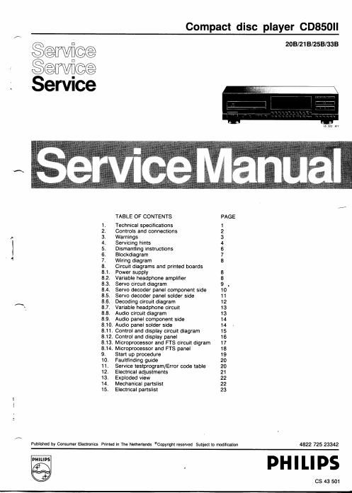 philips cd 850 service manual