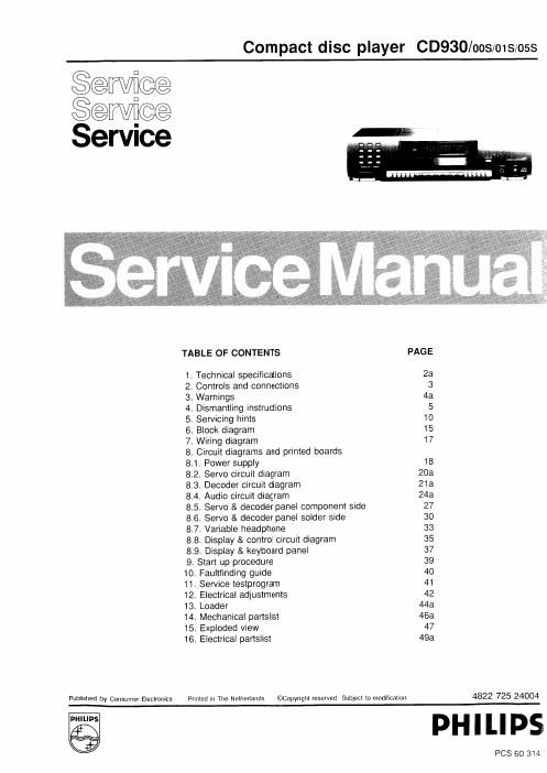 philips cd 930 service manual