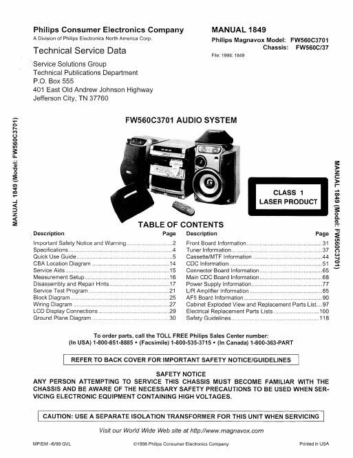 philips fw 560 c 3701 service manual