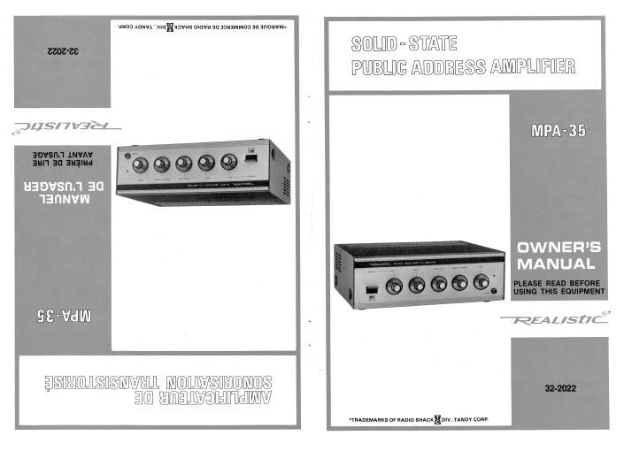 realistic mpa 35 owners manual