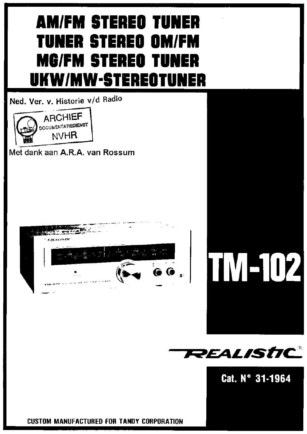 realistic tm 102 owners manual