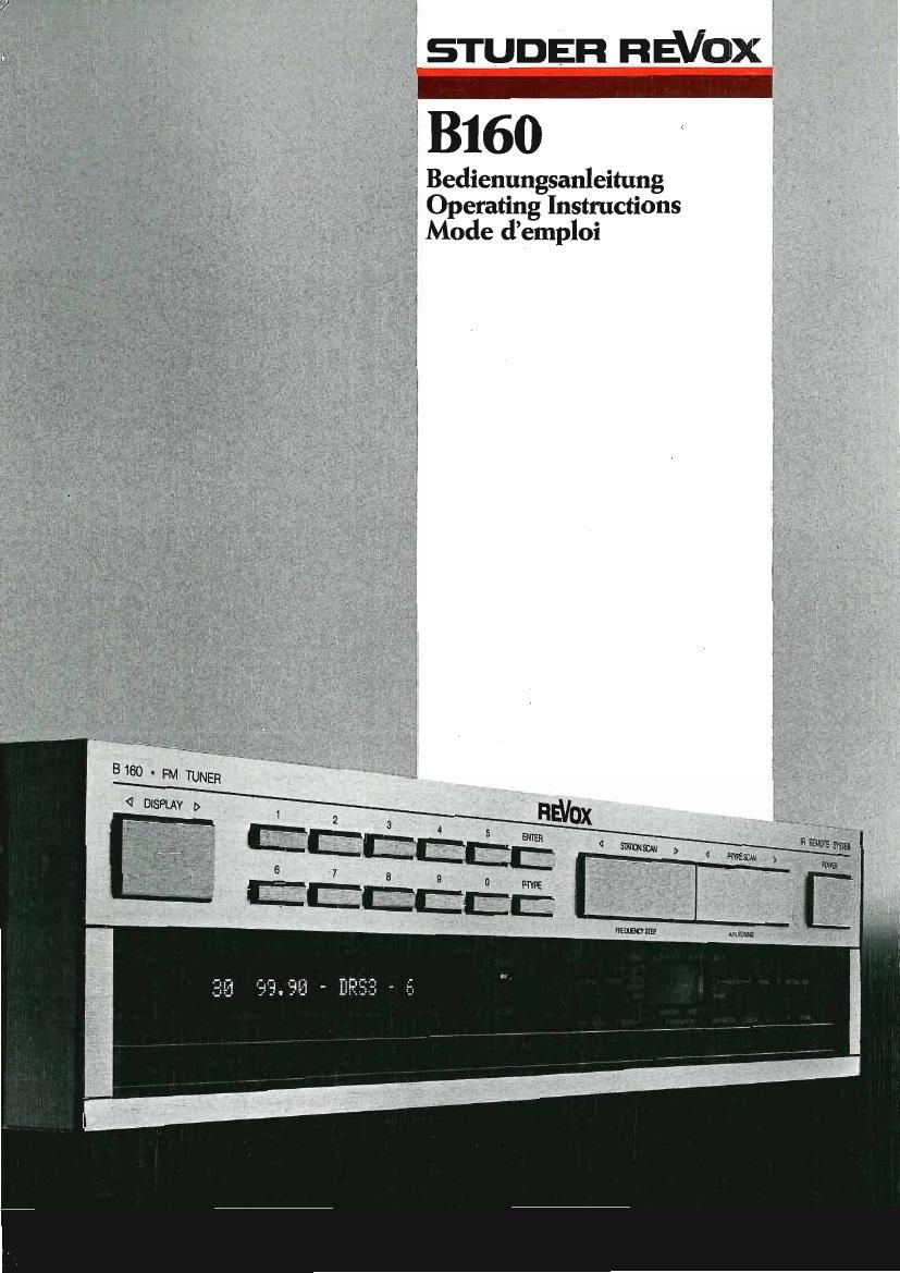 Revox B 160 Owners Manual