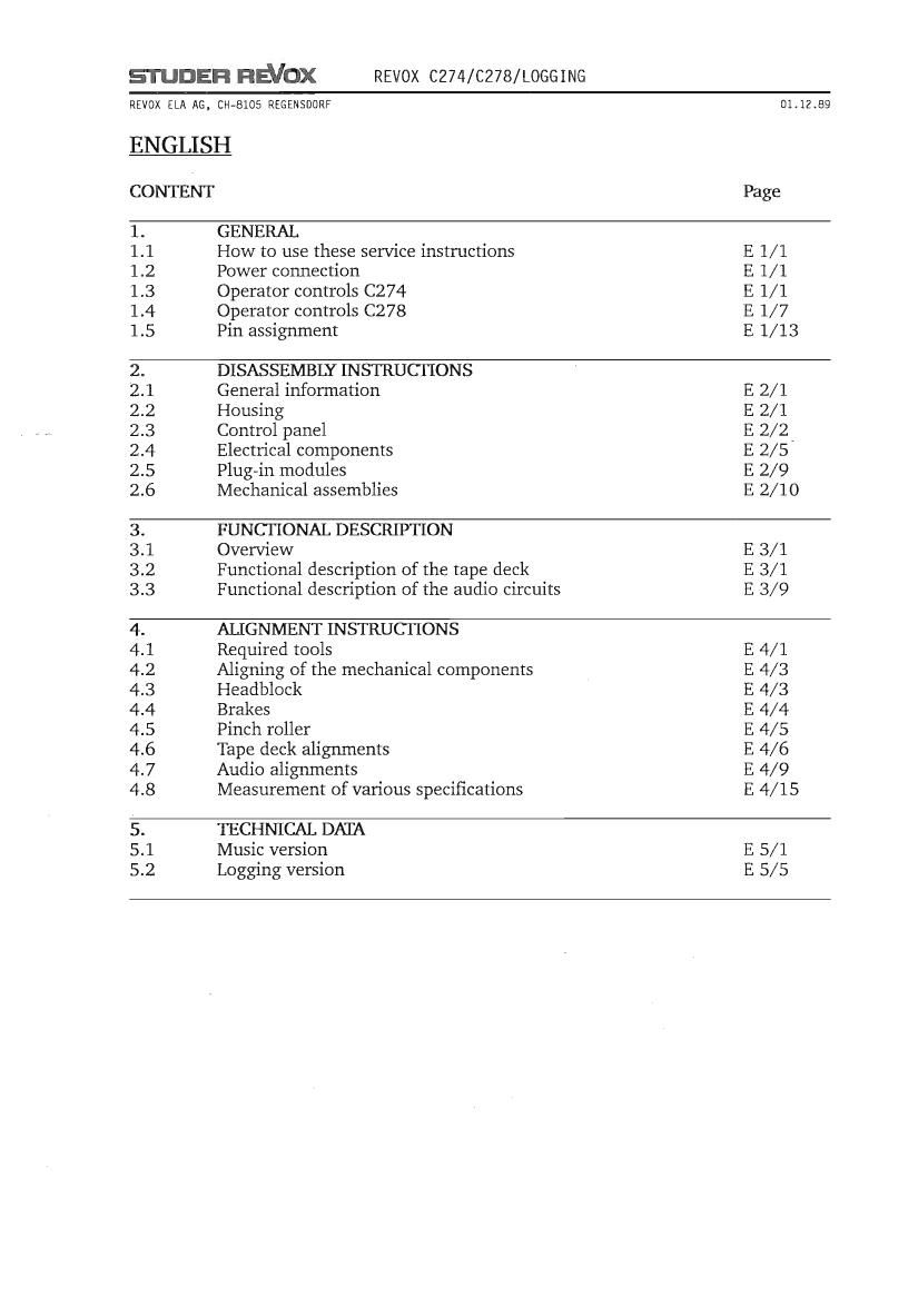 Revox C 278 Service Manual