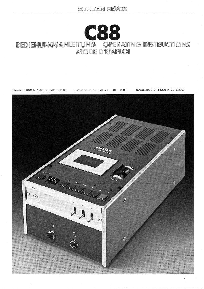 Revox C 88 Owners Manual