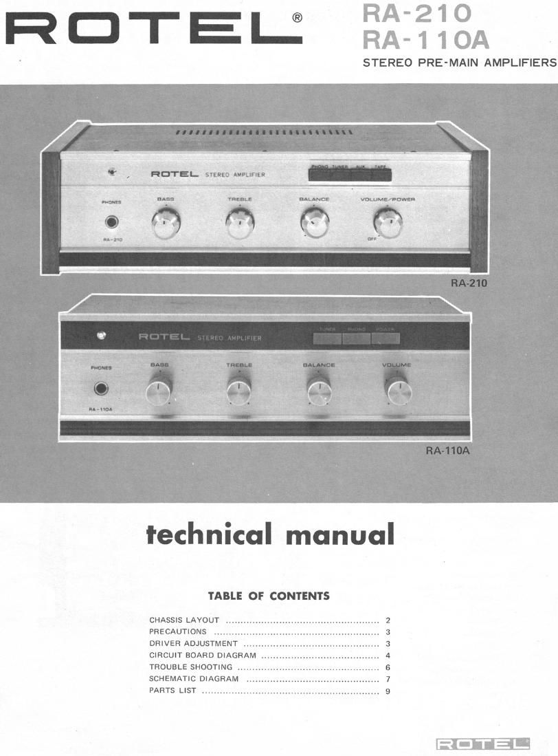 Free Audio Service Manuals - Free download Rotel RA 210 Service Manual