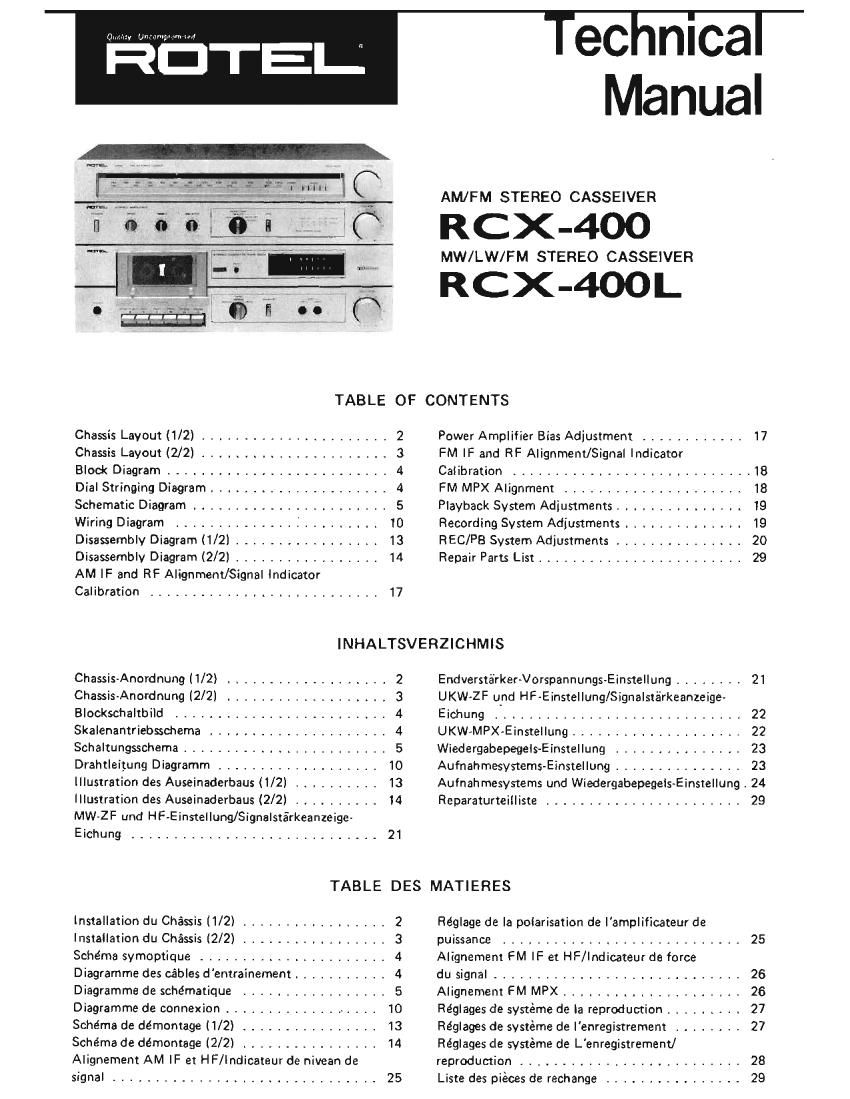 Rotel RCX 400 Service Manual