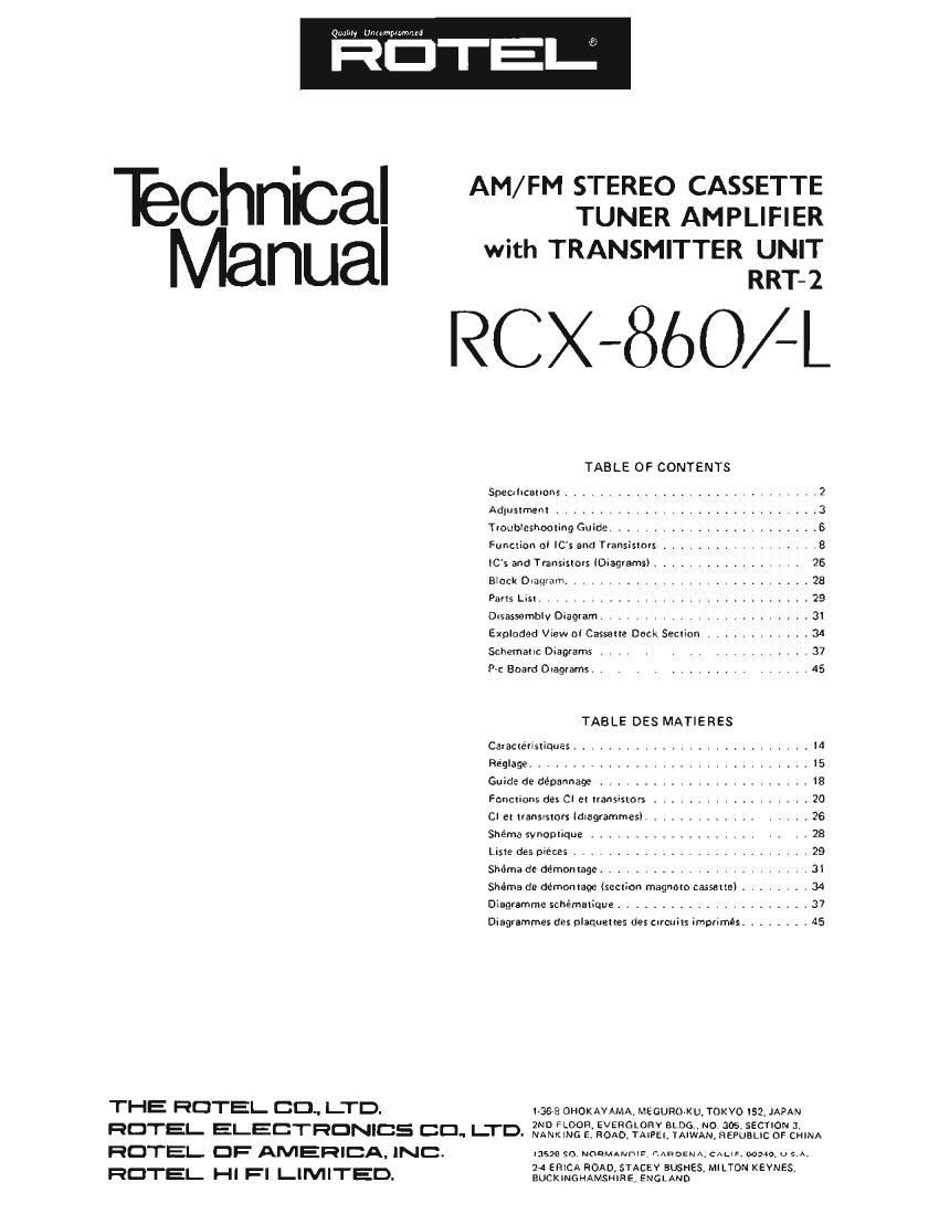 Rotel RCX 860L Service Manual