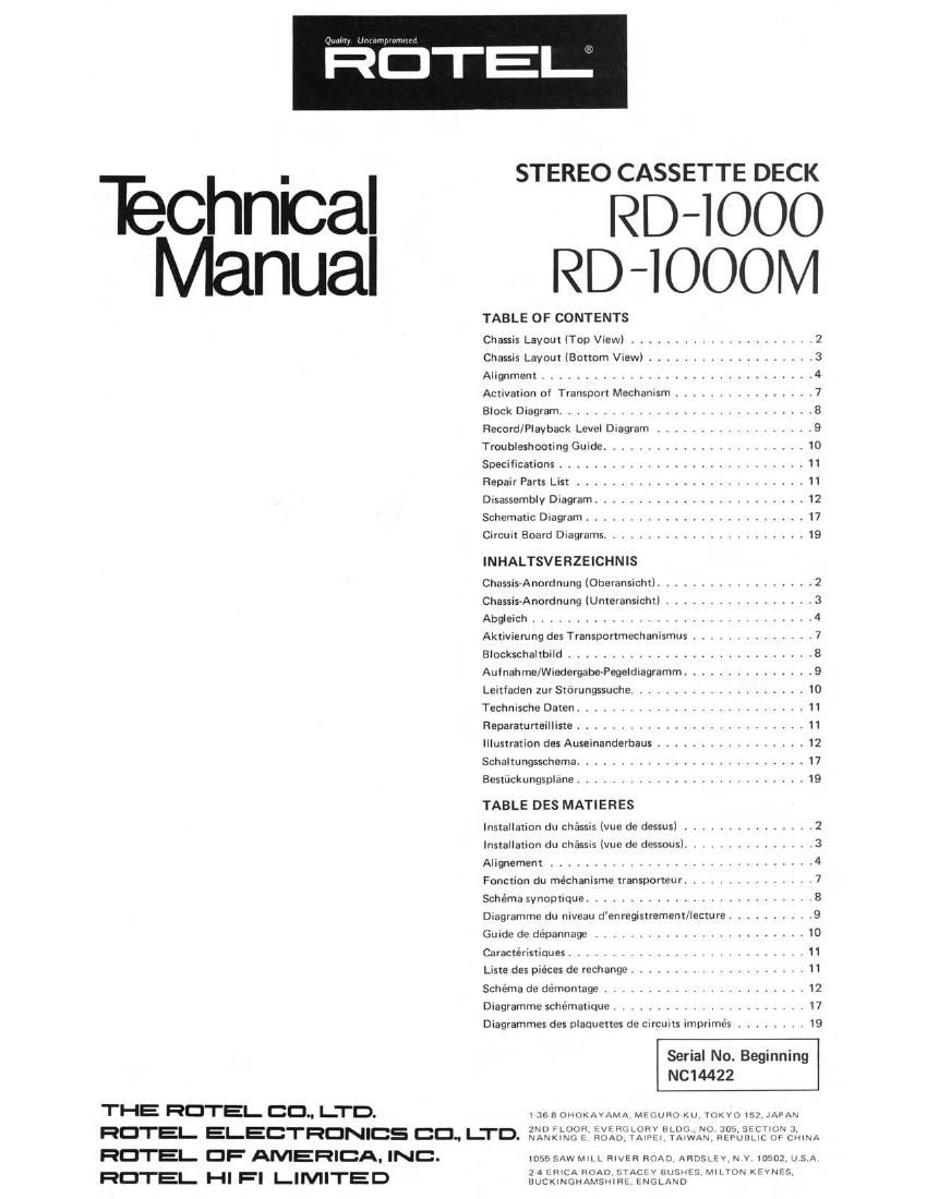 Rotel RD 1000M Service Manual