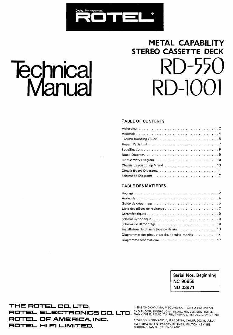 Rotel RD 1001 Service Manual