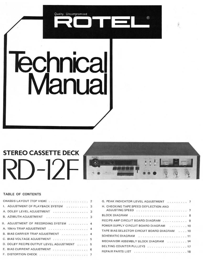 Rotel RD 12F Service Manual