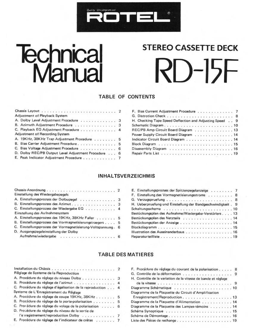 Rotel RD 15F Service Manual