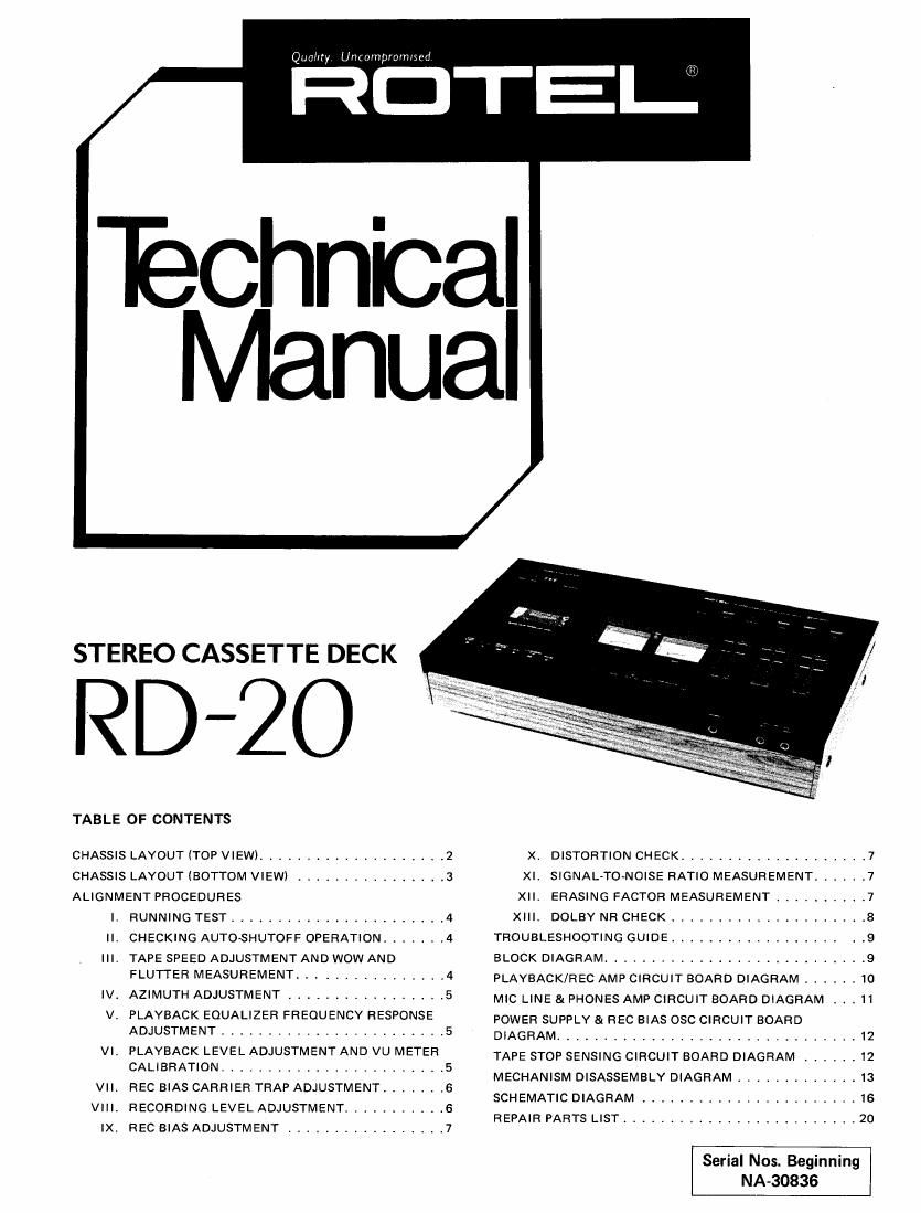 Rotel RD 20 Service Manual