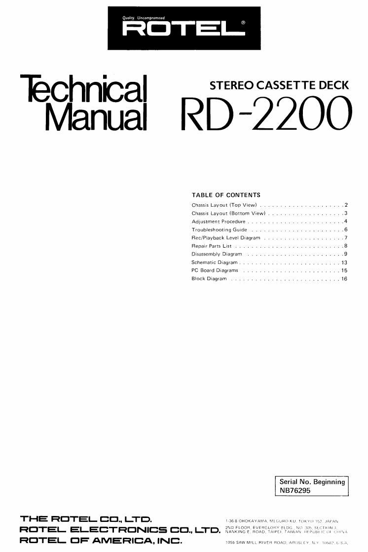 Rotel RD 2200 Service Manual