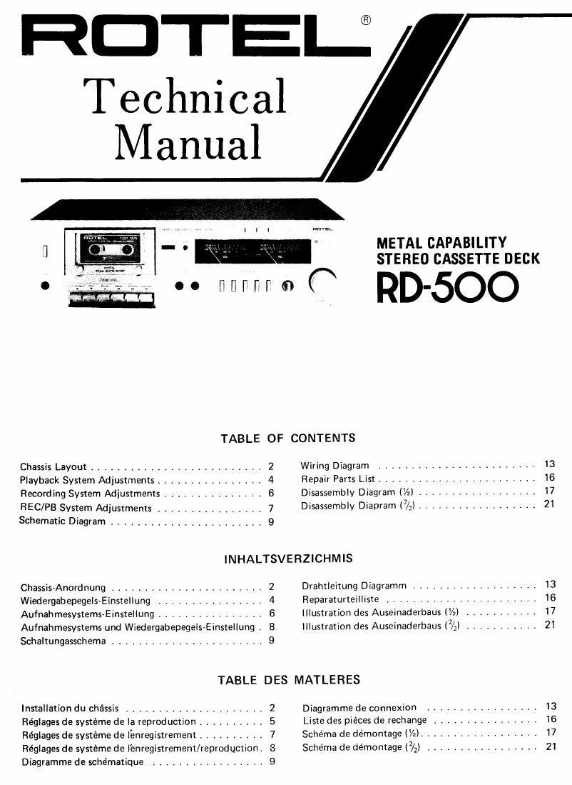 Rotel RD 500 Service Manual