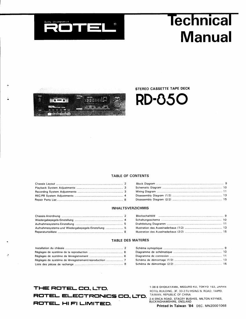 Rotel RD 850 Service Manual