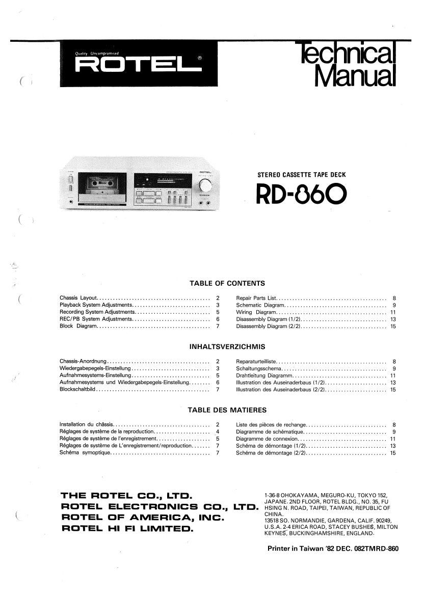 Rotel RD 860 Service Manual