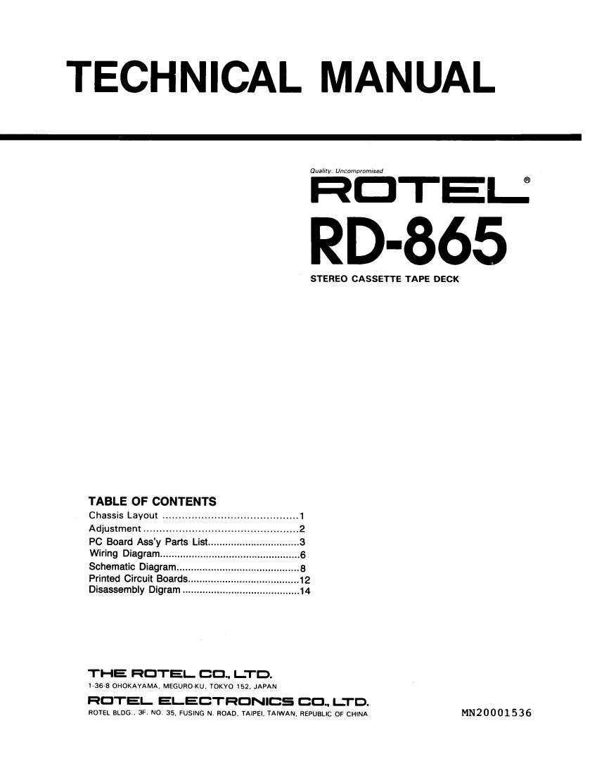 Rotel RD 865 Service Manual