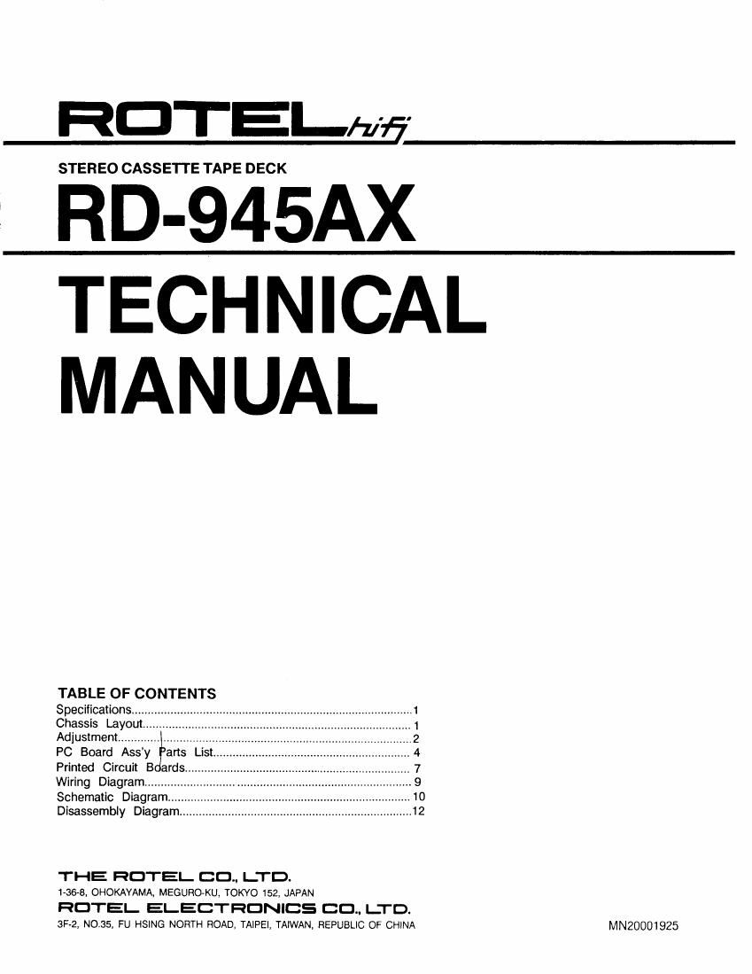 Rotel RD 945AX Service Manual