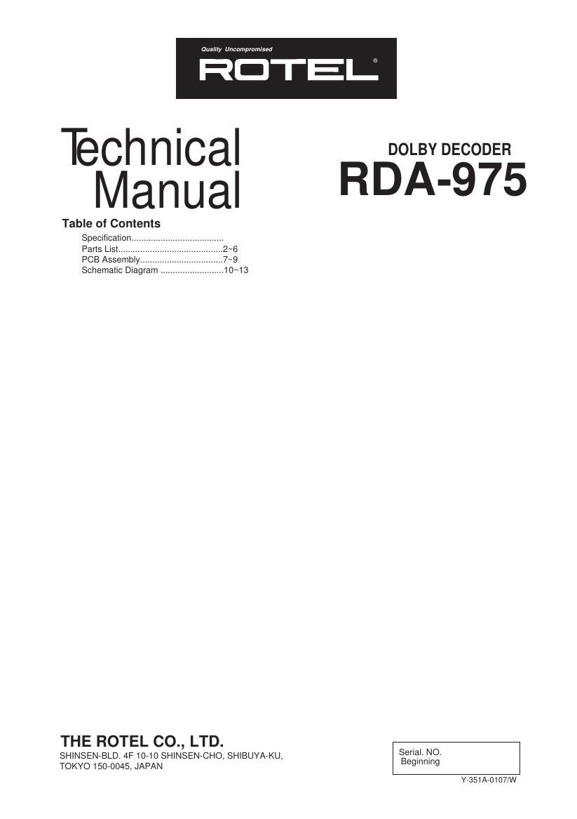 Rotel RDA 975 Service Manual