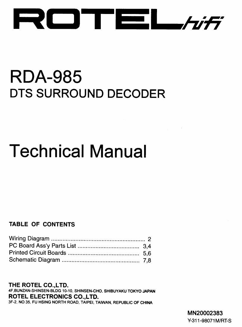 Rotel RDA 985 Service Manual