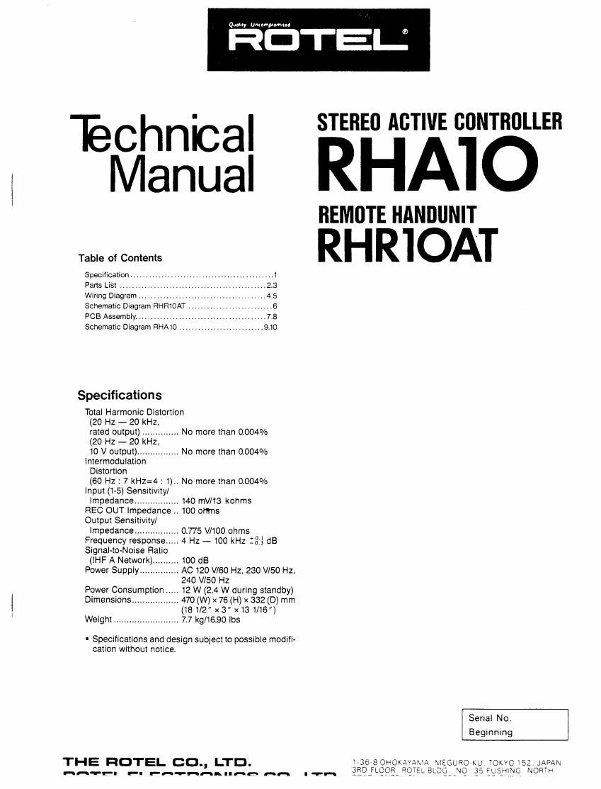 rotel rha 10 at service manual