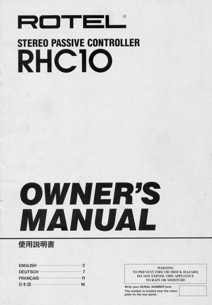 rotel rhc 10 owners manual