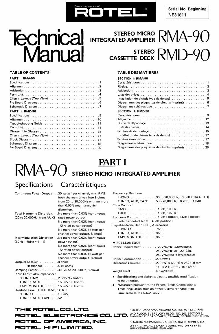 Rotel RMA 90 Service Manual