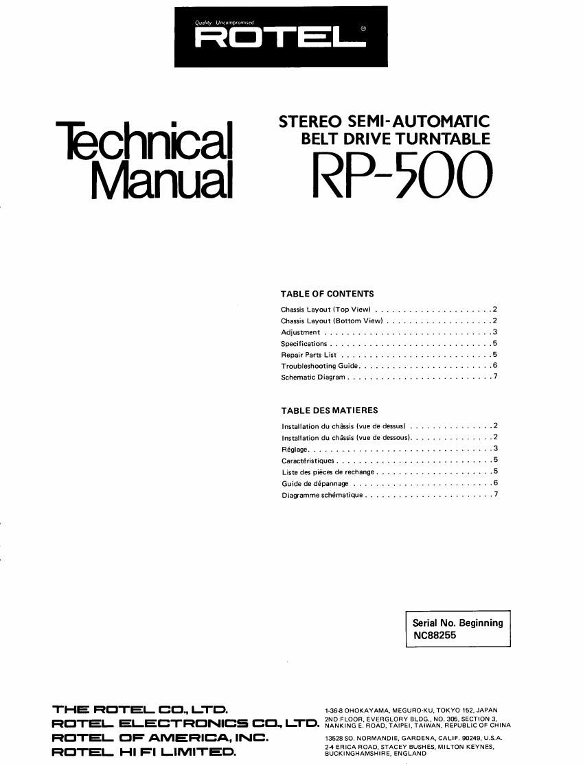 Rotel RP 500 Service Manual