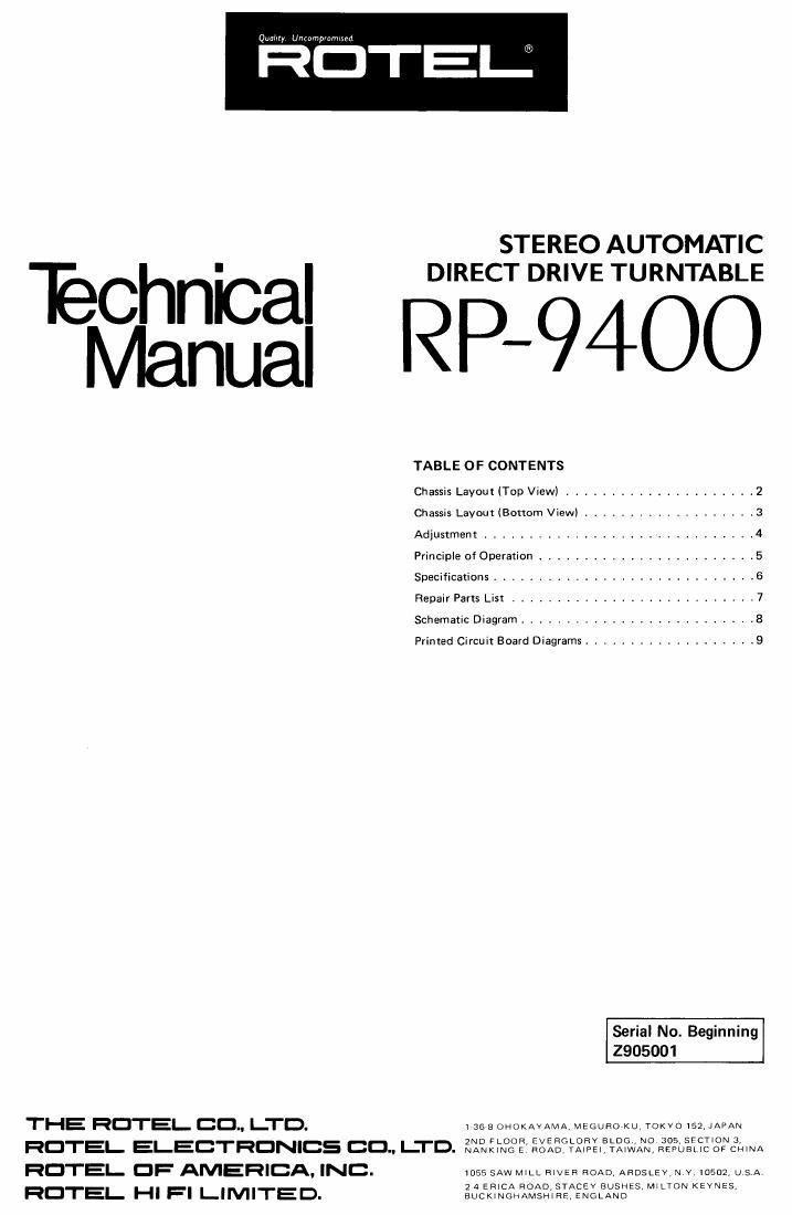 Rotel RP 9400 Service Manual