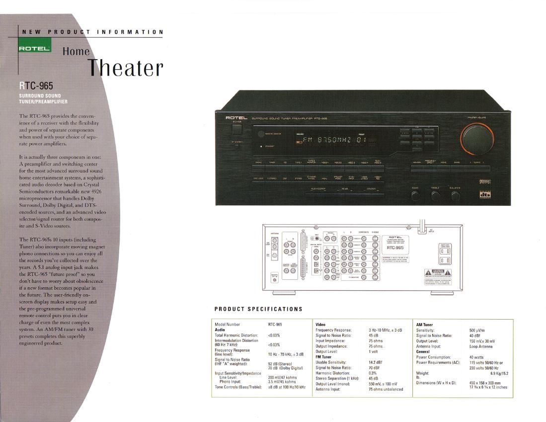 Rotel RTC 965 Brochure