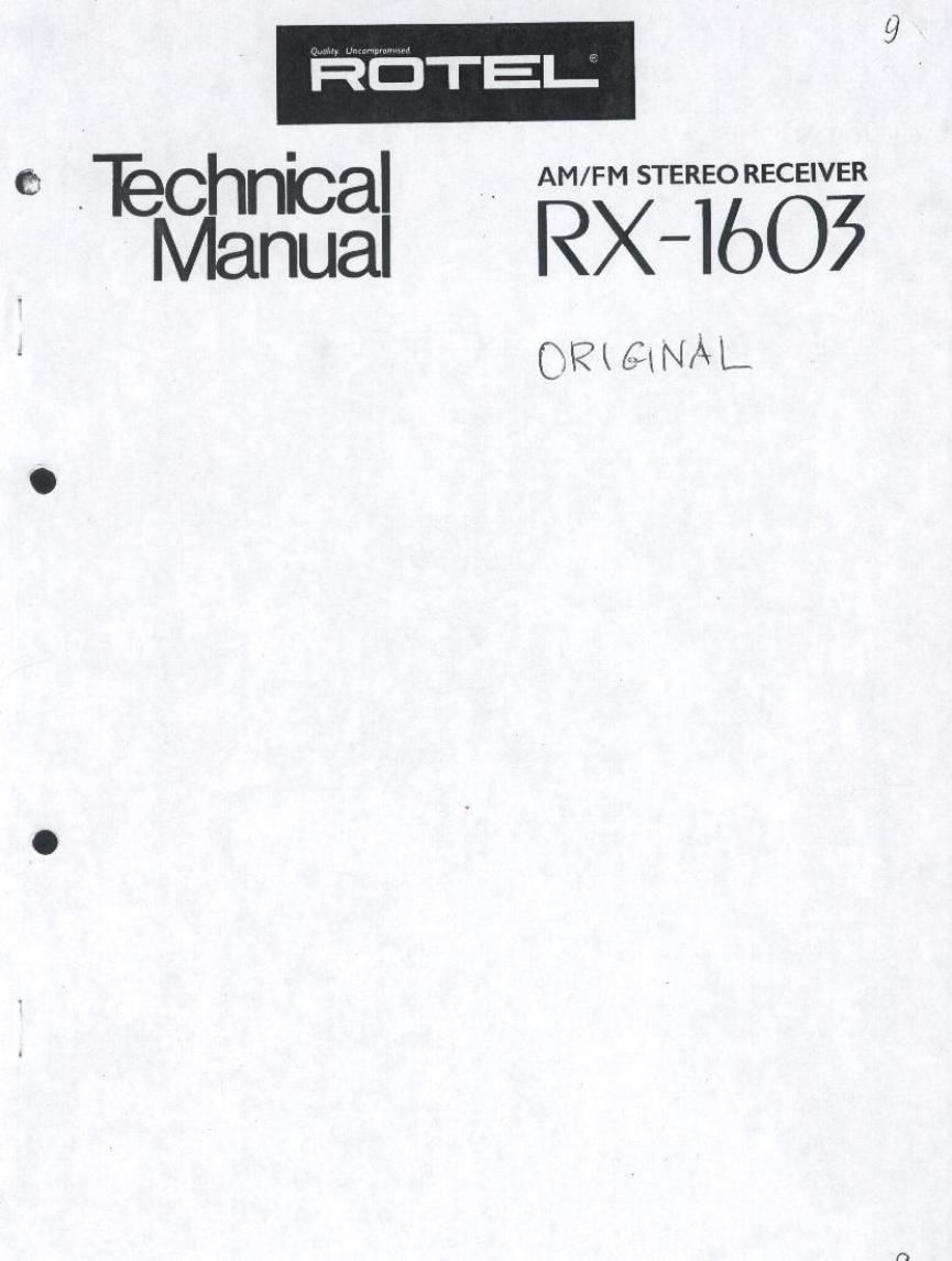 Rotel RX 1603 Service Manual