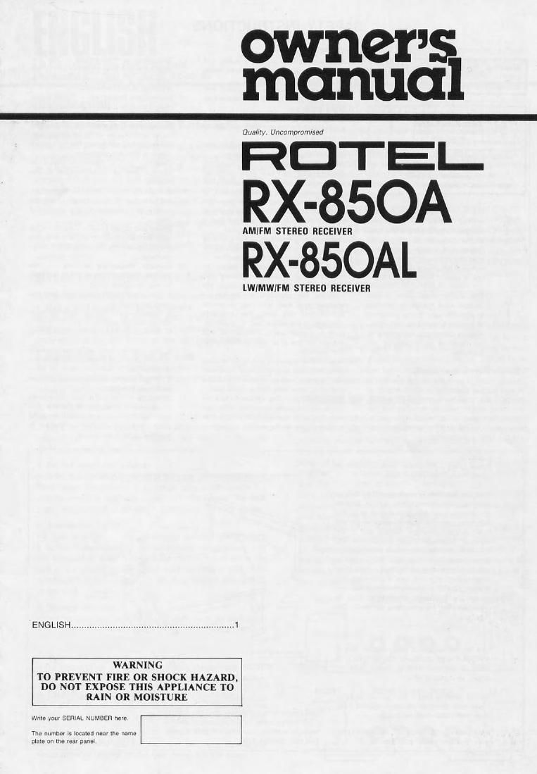 Rotel RX 850A 850AL OM