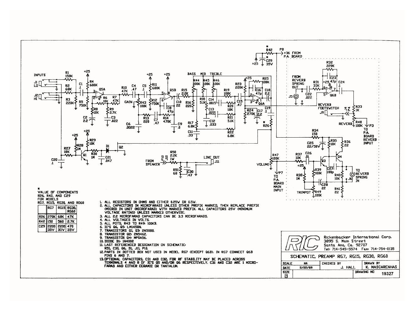 rickenbacker rg 7 rg 15 rg 30 rg 60 schematic pre