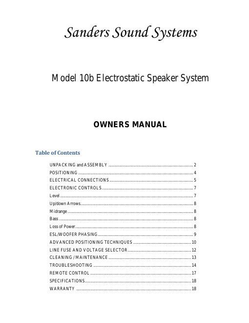 sanders sound systems model 10 b owners manual