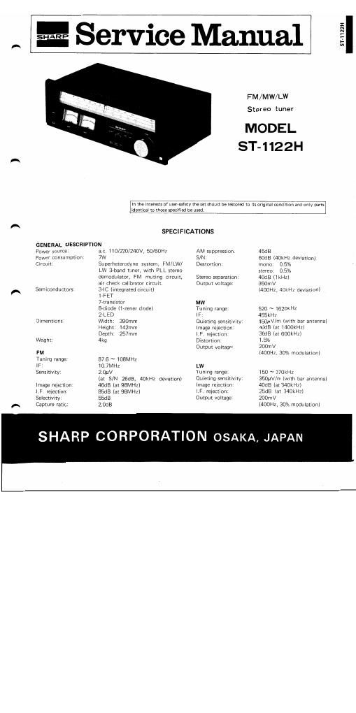 sharp st 1122 h service manual